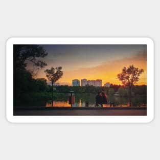 Couple meets the sunset together Sticker